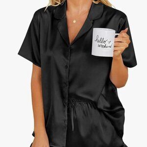 Black satin pajama set